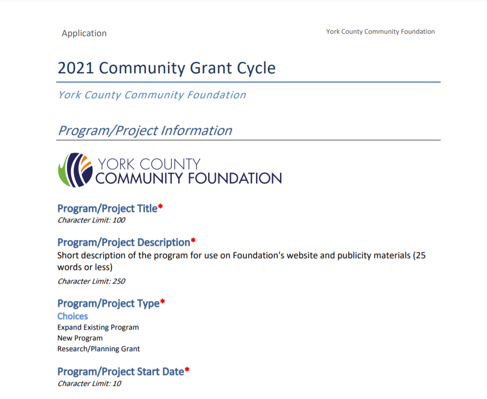 Community Grants Application