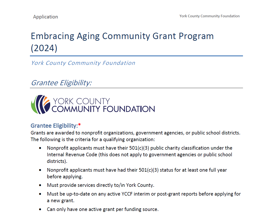 Embracing Aging Community Grant Application