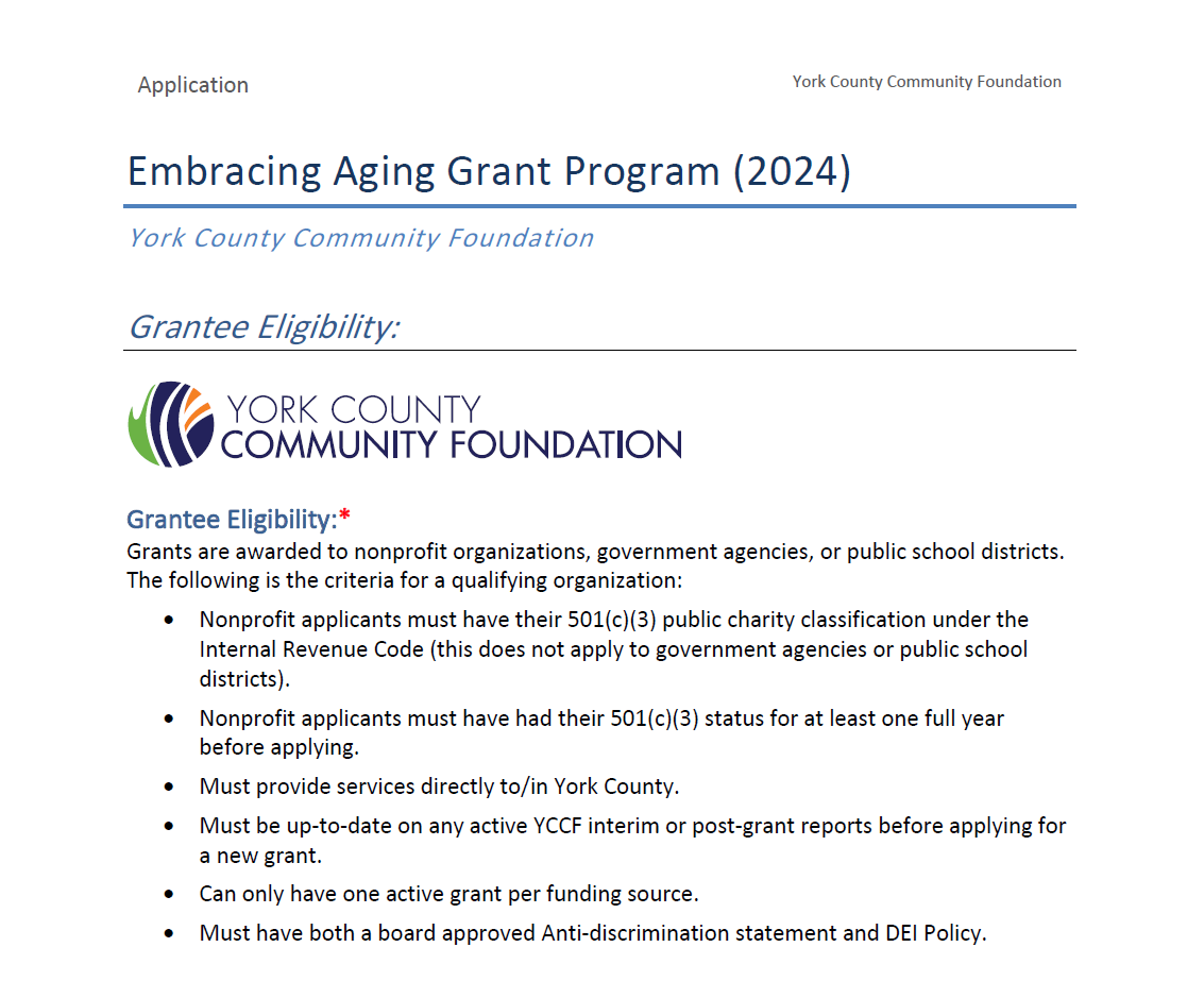 Embracing Aging Grant Application