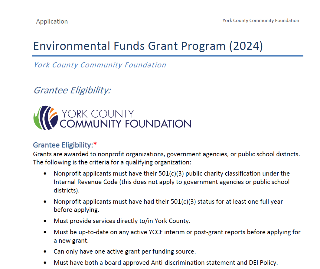 Environmental Funds Grant Application
