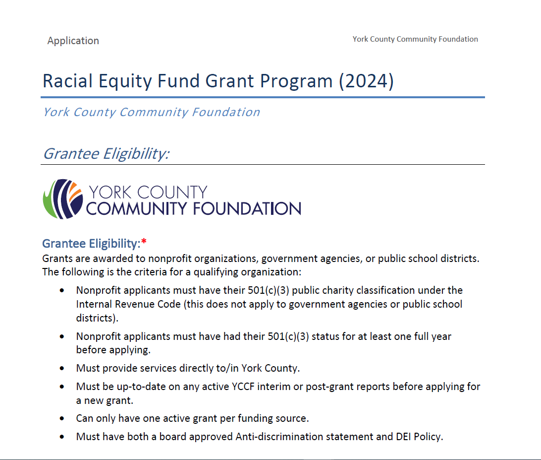 Racial Equity Fund Grant Application