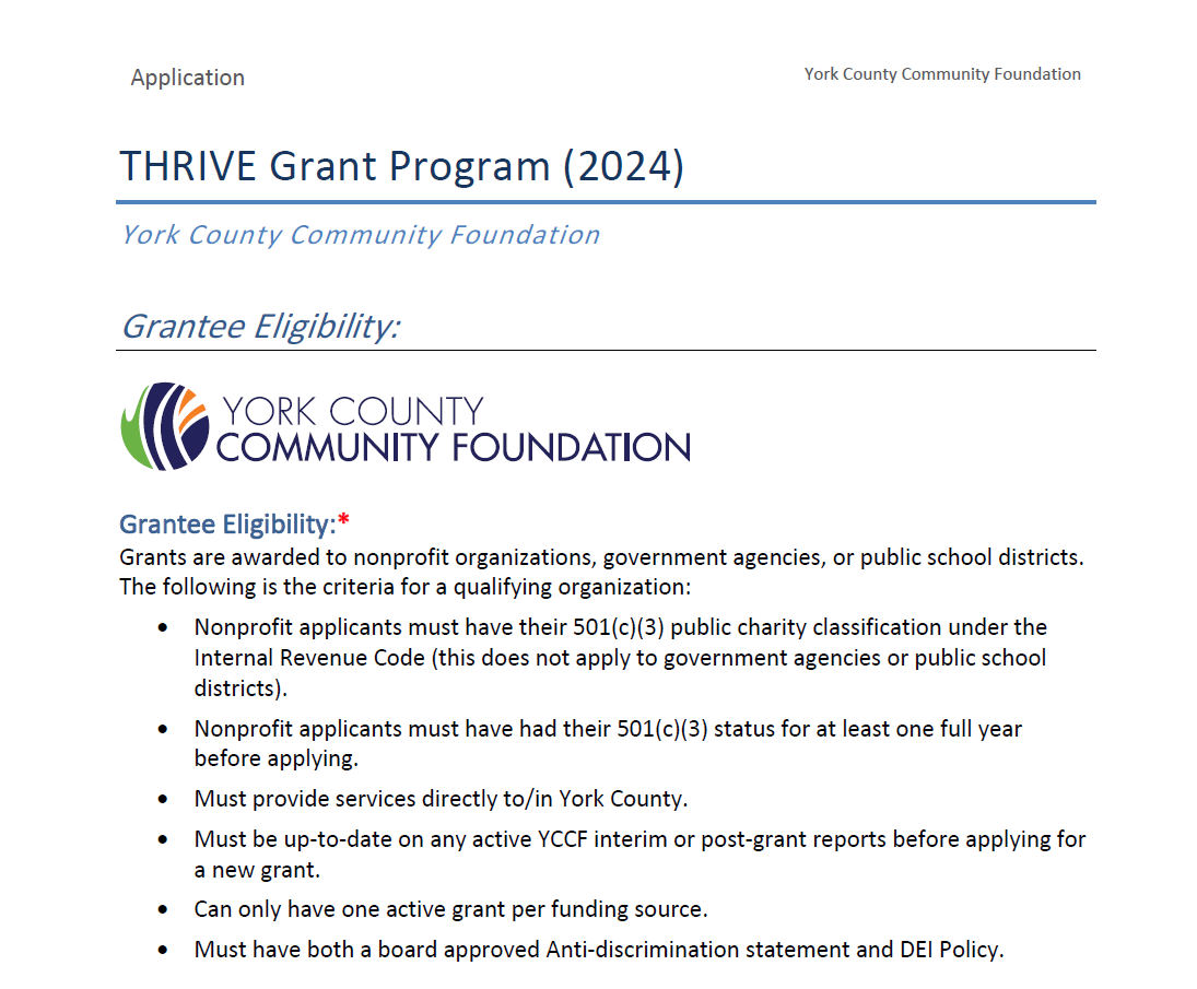 THRIVE Grant Application