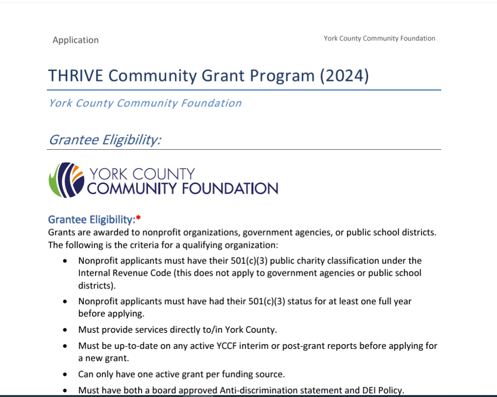 THRIVE Community Grant Application