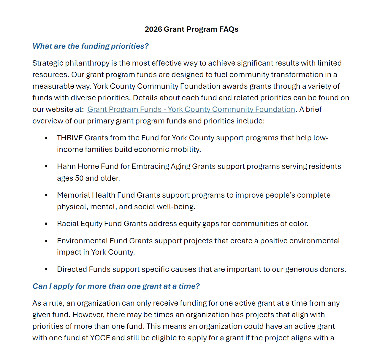 2026 Grant Program FAQs